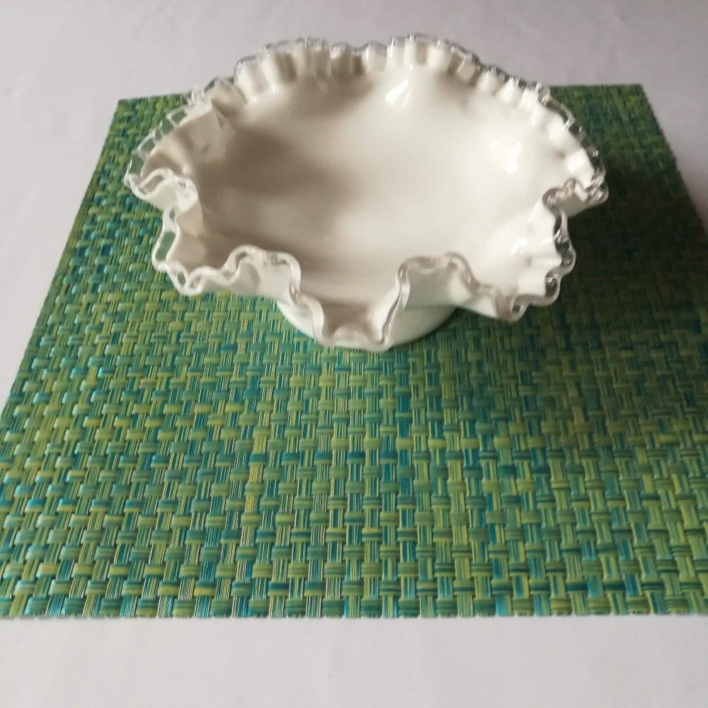 Fenton Milk Glass Crested Rim Bowl